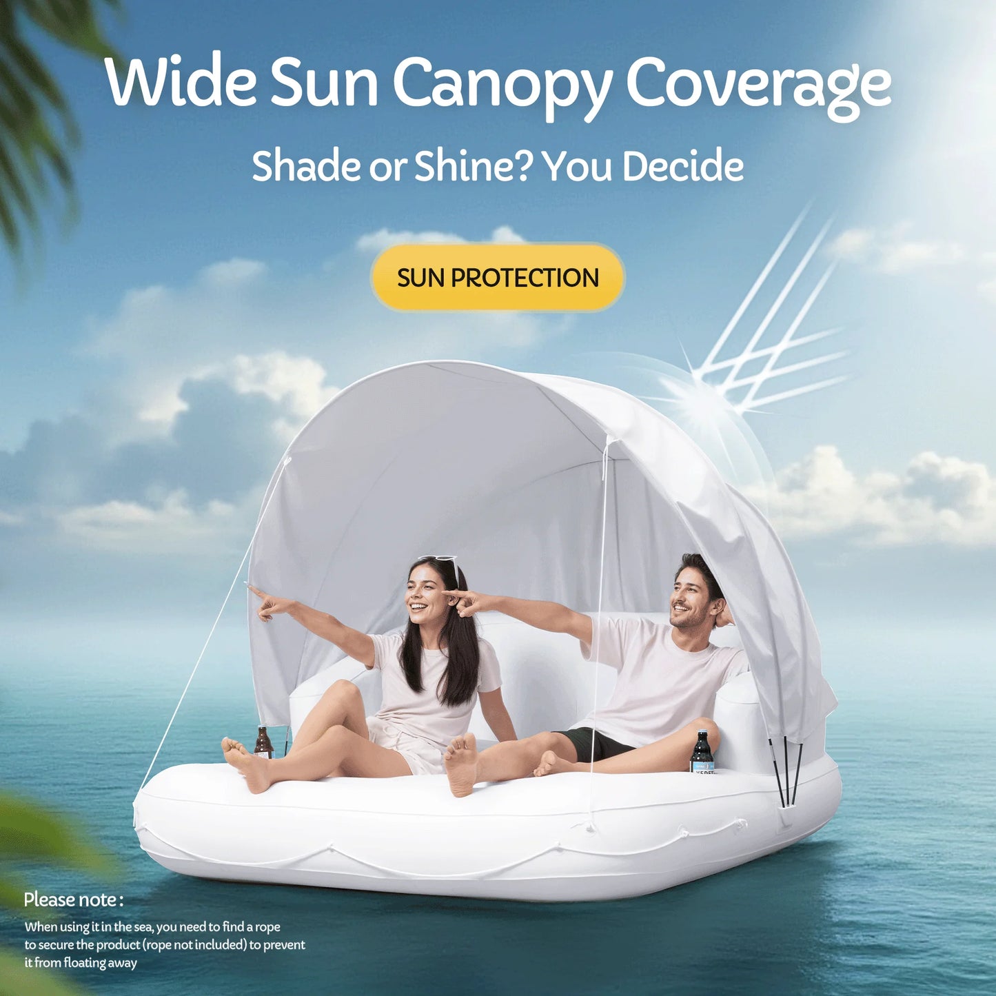 Inflatable Tanning Pool Float 70" – 2 Person with Canopy & Drink Holders