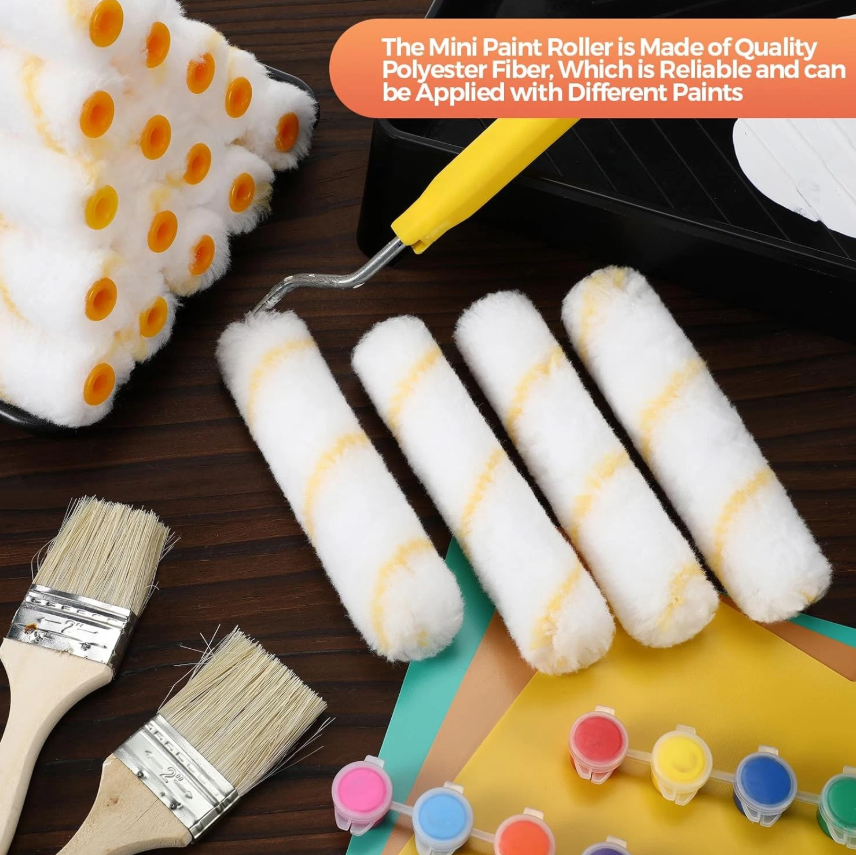 150 Pcs High Density Microfiber Mini Paint Roller Covers – Professional 4” Paint Roller Refills for Home Repair & Smooth Finish (Yellow)