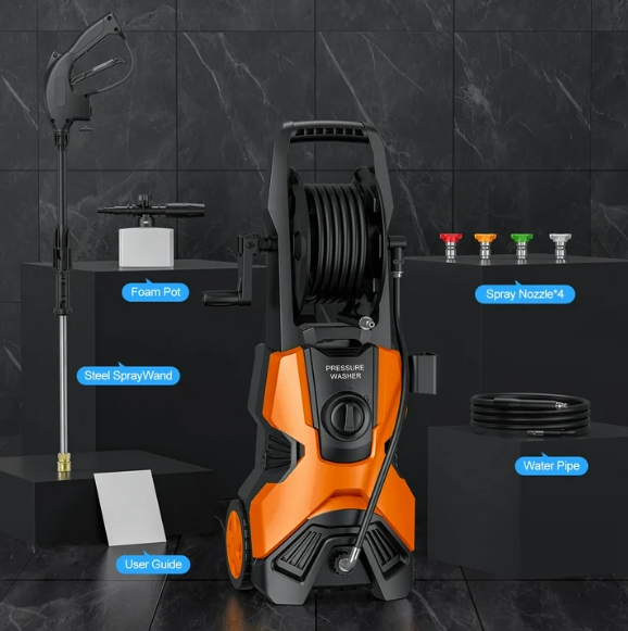 4500 PSI Electric Pressure Washer – 23FT Hose, 20FT Power Cord, 4 Nozzles & Foam Cannon for Cars