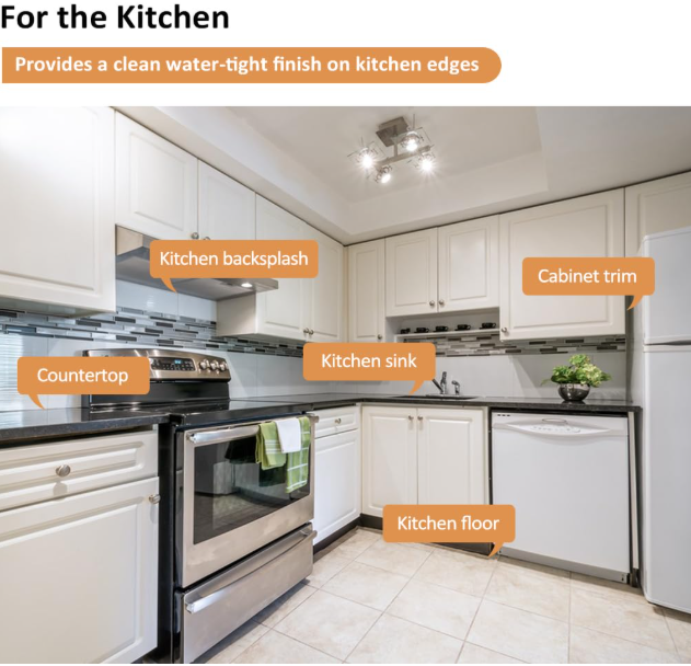 White Caulk Tape – Self-Adhesive Waterproof Peel & Stick Strip for Bathroom, Tub, Toilet & Shower