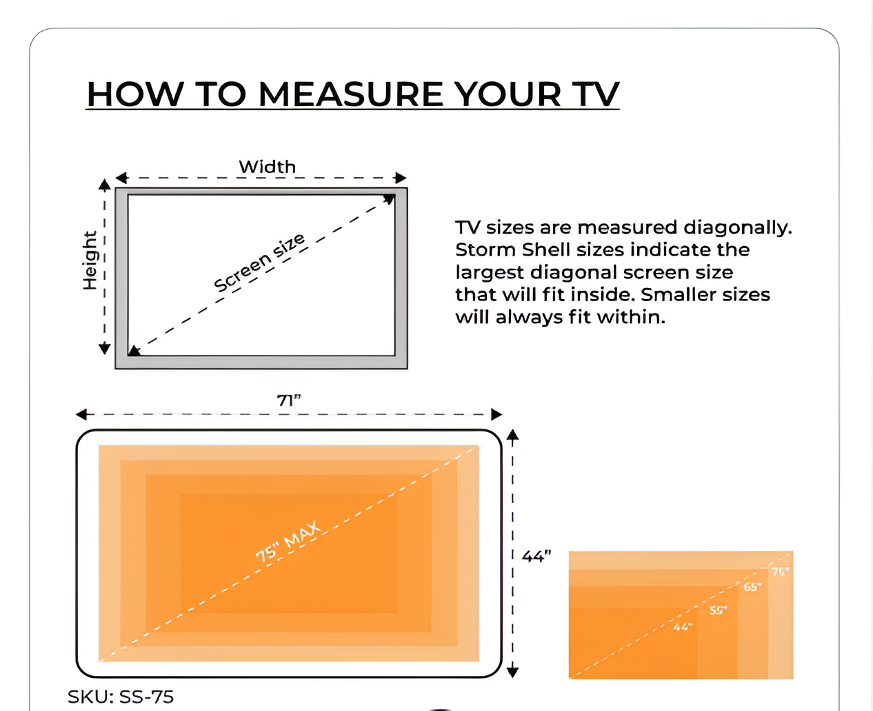 Storm Shell Weatherproof 75” Outdoor TV Hard Cover – Protective Enclosure for 65–75 Inch TVs with Wall Mount Bracket Included, All-Weather Outdoor Television Protection