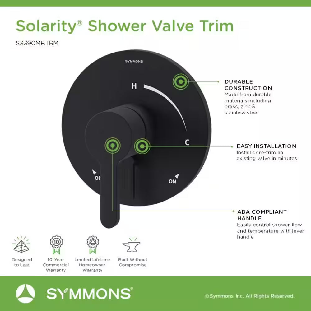 Solarity Single Handle Shower Valve Trim Kit – Stylish Wall Mounted Bathroom Fixture (Valve Not Included)