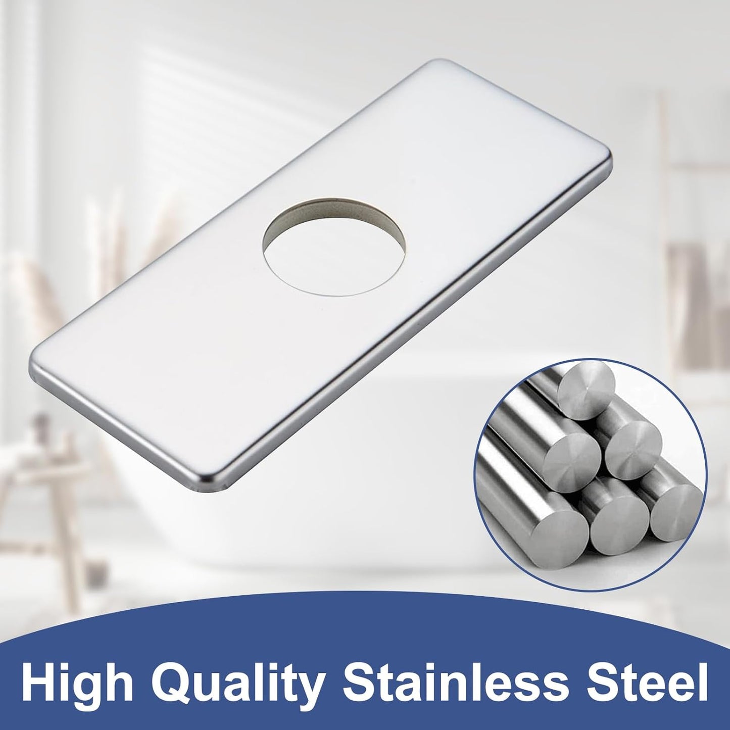 6” Chrome Sink Hole Cover – Stainless Steel Deck Plate for 1 or 3-Hole Vanity Sink