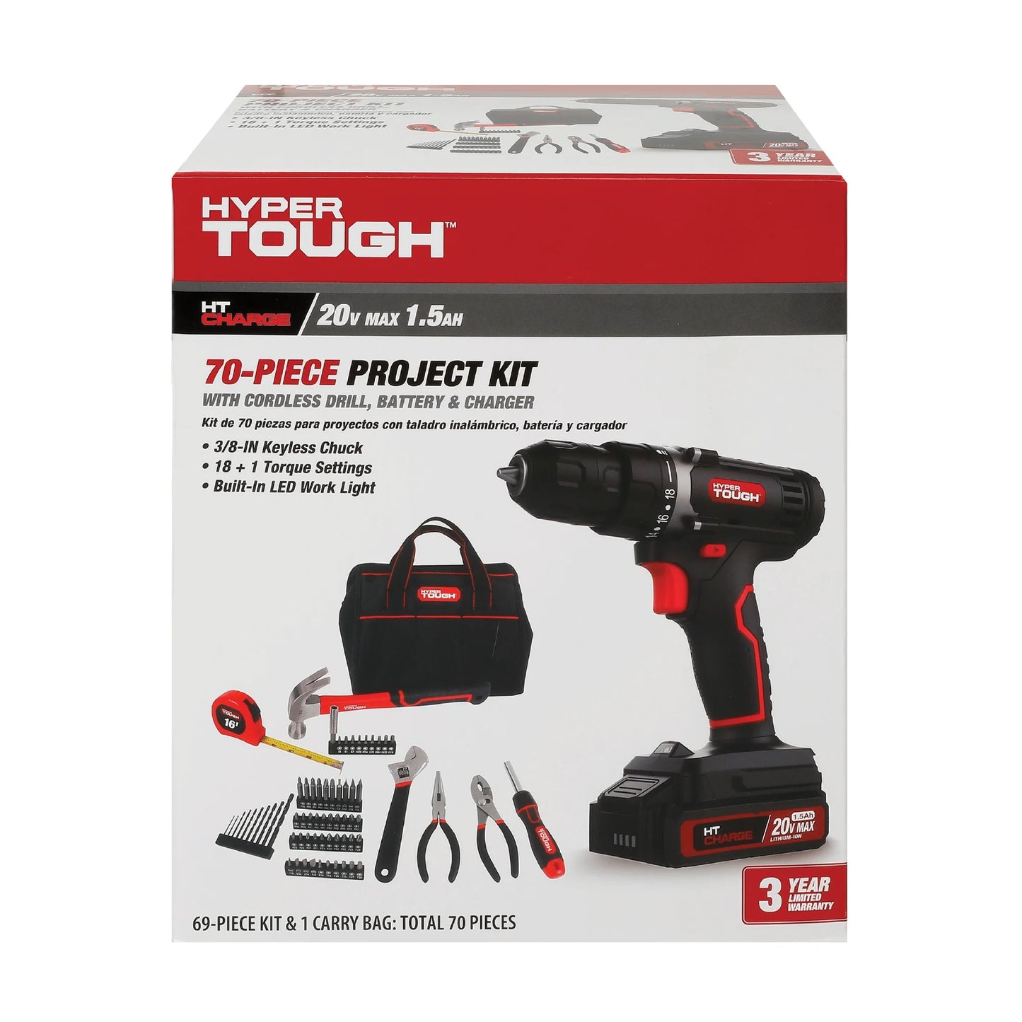 Cordless 20V Drill Project Kit – 70-Piece Set with Battery & Charger
