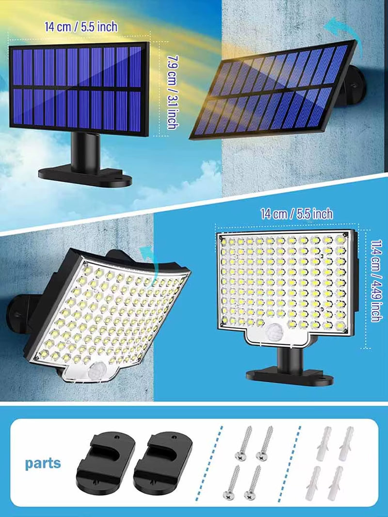106-LED Solar Motion Sensor Floodlight – Outdoor Waterproof with Remote, 3 Modes