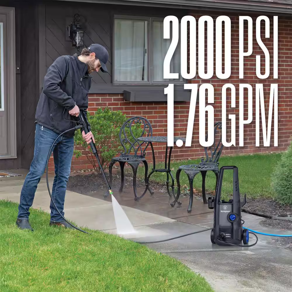 2000 Max PSI 1.76 Max GPM Cold Water Electric Powered Pressure Washer W/Anti-Tipping Technology and 2-Quick Connect Tips