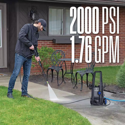 2000 Max PSI 1.76 Max GPM Cold Water Electric Powered Pressure Washer W/Anti-Tipping Technology and 2-Quick Connect Tips