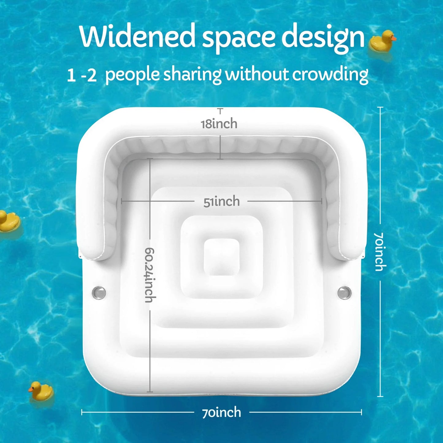 Inflatable Tanning Pool Float 70" – 2 Person with Canopy & Drink Holders