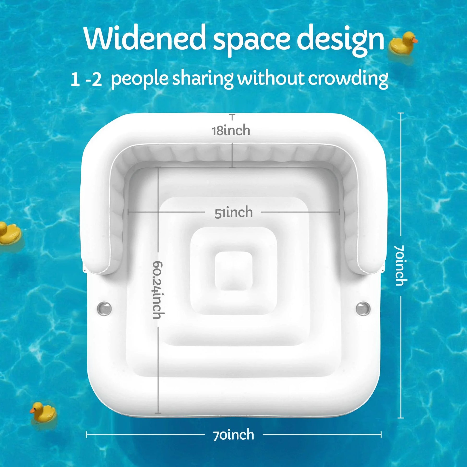 Inflatable Tanning Pool Float 70" – 2 Person with Canopy & Drink Holders