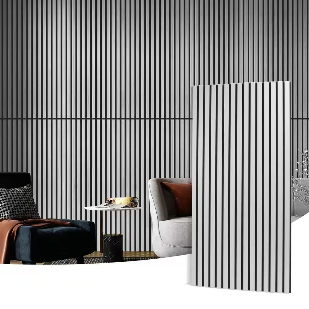 Gray 0.83In. X 2 Ft. X 4 Ft. Slat MDF Acoustic Decorative Wall Paneling, 3D Fluted Sound Absorbing Panel(31Sq.Ft./Case)