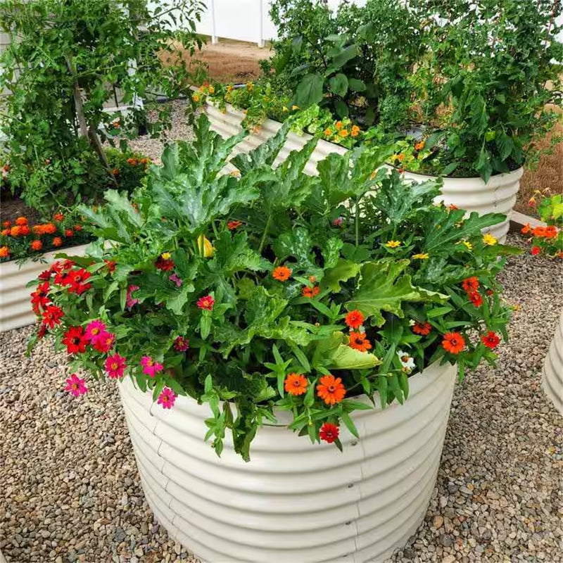 32 In. Extra-Tall x 42 In. Round Metal Raised Garden Bed Kit – Modern Gray Planter for Vegetables & Flowers