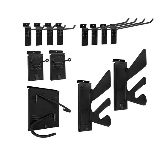 Stealth Sports Slat Wall Panel Kit – 12 Black Accessories, 50 lb Load Capacity, Garage & Workshop Storage