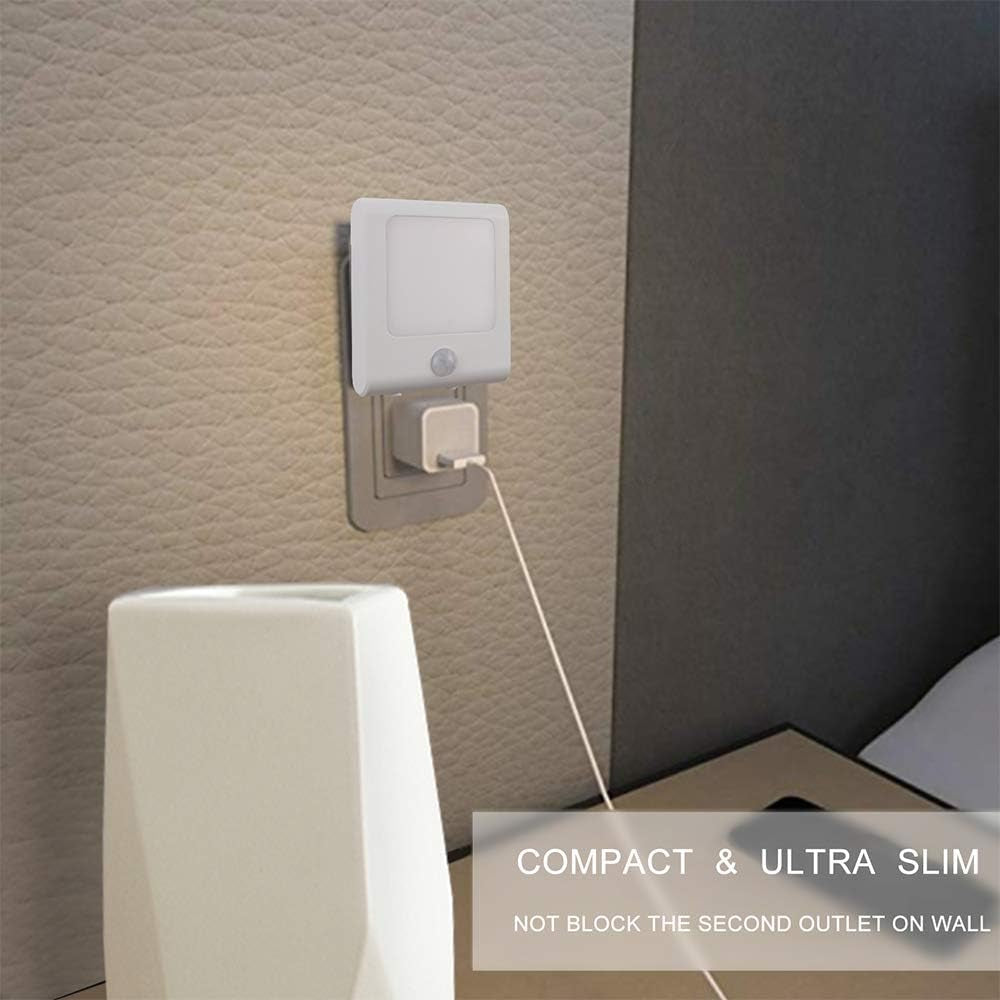 3-Pack Motion Sensor Dimmable LED Night Lights – Plug-In, Dusk to Dawn, Warm White