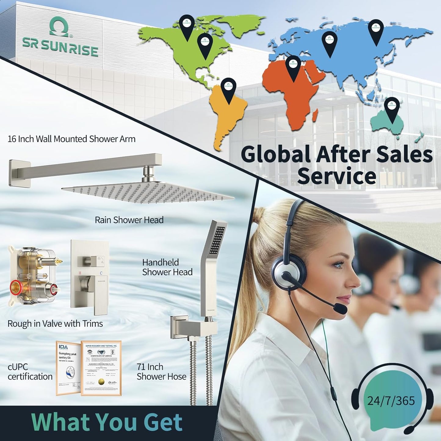 10” Square Rain Shower Faucet Set with Handheld Spray – Brushed Nickel, Wall-Mounted