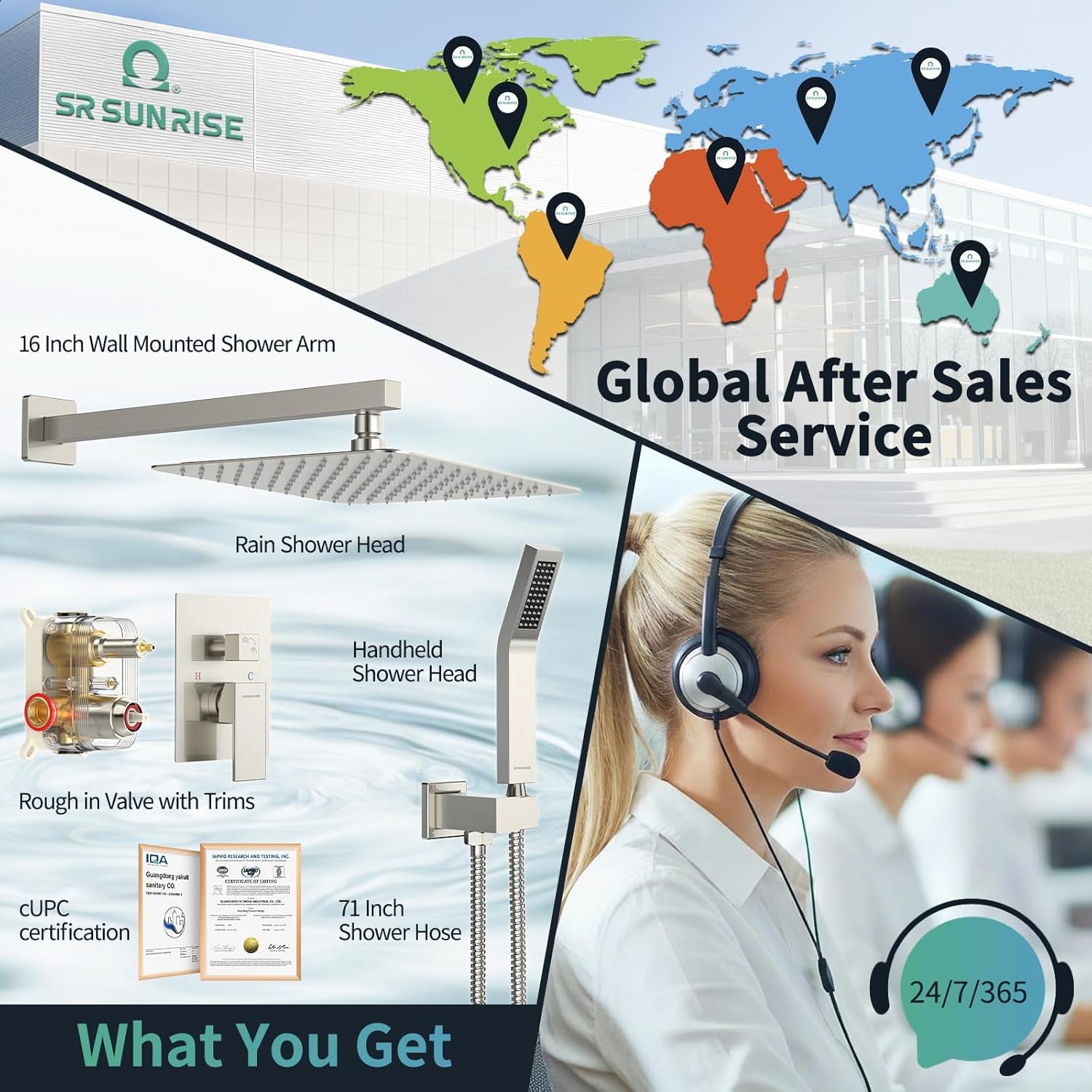 10” Square Rain Shower Faucet Set with Handheld Spray – Brushed Nickel, Wall-Mounted