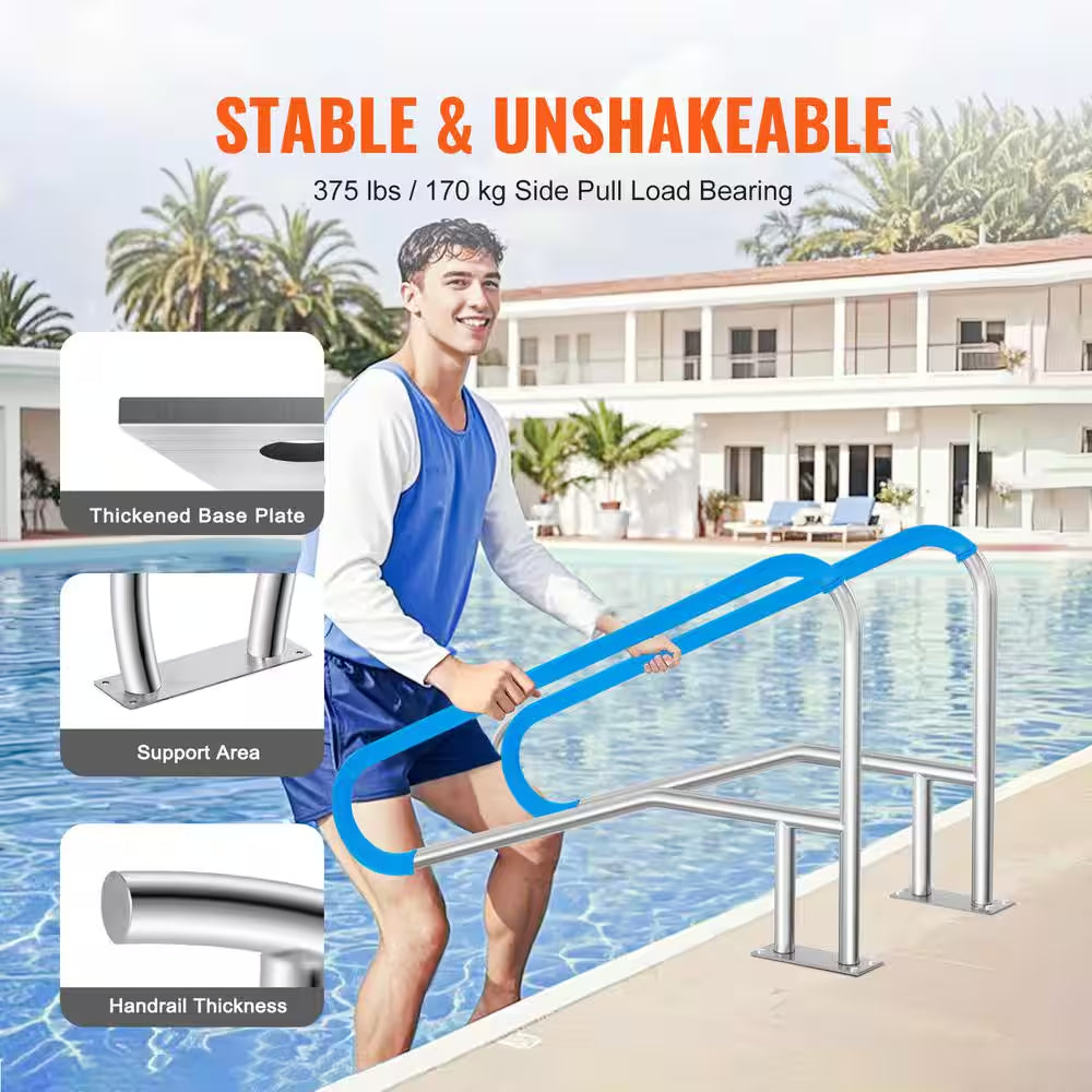 Stainless Steel Pool Handrail – Durable Swimming Pool Railing for Above Ground Pools - 55 x 32 in. 