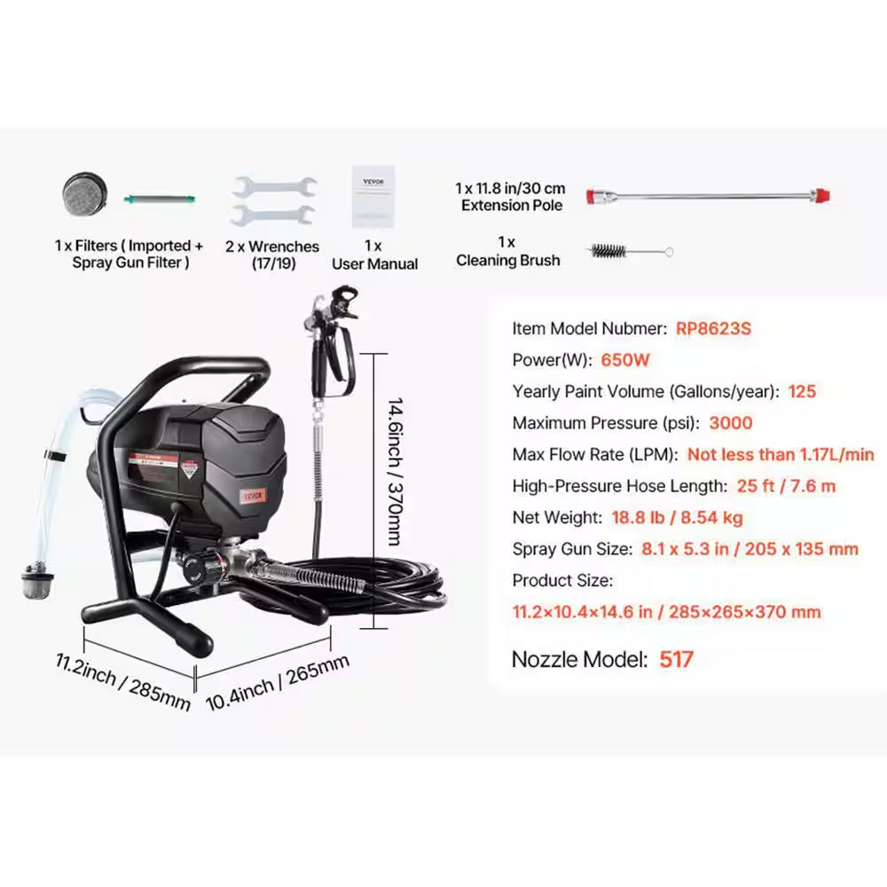 Stand Airless Paint Sprayer Electric Paint Sprayer Machine 650W 3000PSI