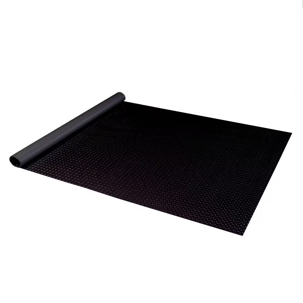 Textured Slip Resistant Diamond Plate 5 Ft. X 9 Ft. Black Garage Flooring Roll Vinyl Golf Cart Mat, 23 Sizes Available