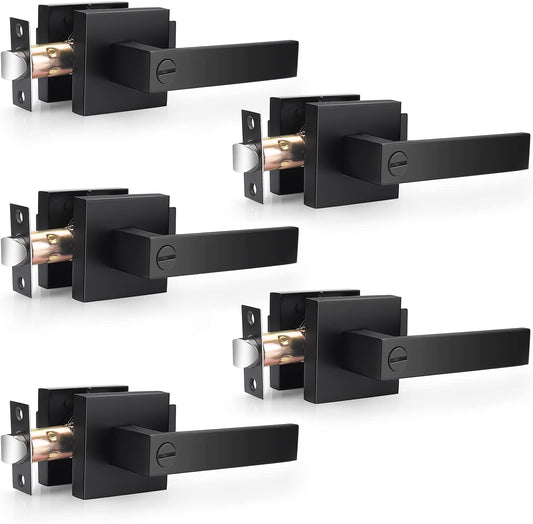 5-Pack Matte Black Square Privacy Door Levers – Reversible Keyless Locksets