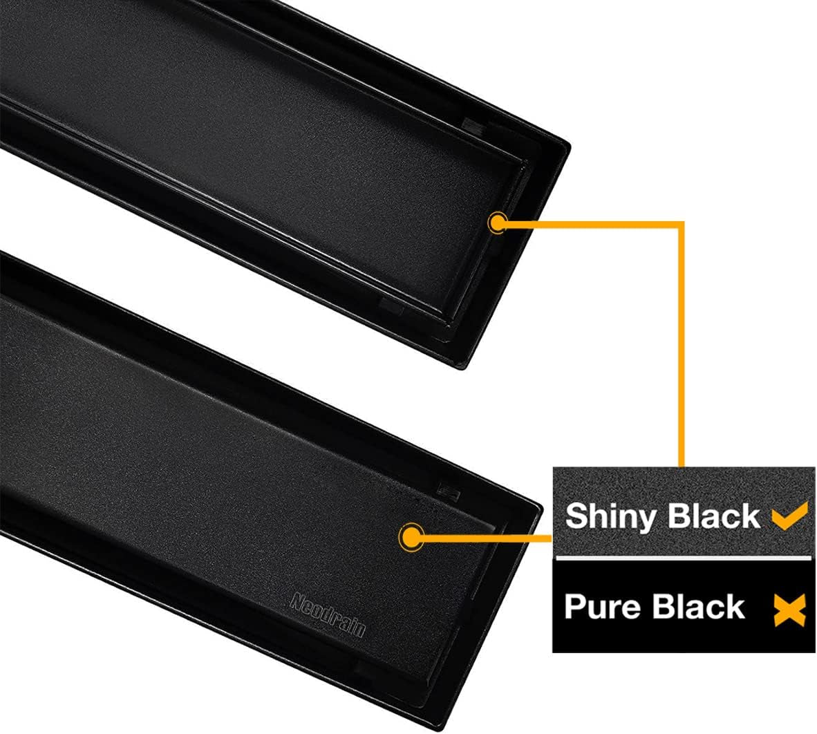 24-Inch Linear Shower Drain,With 2-In-1 Flat & Tile Insert Shiny Black Cover, Rectangle Shower Floor Drain, Floor Shower Drain with Adjustable Leveling Feet, Hair Strainer