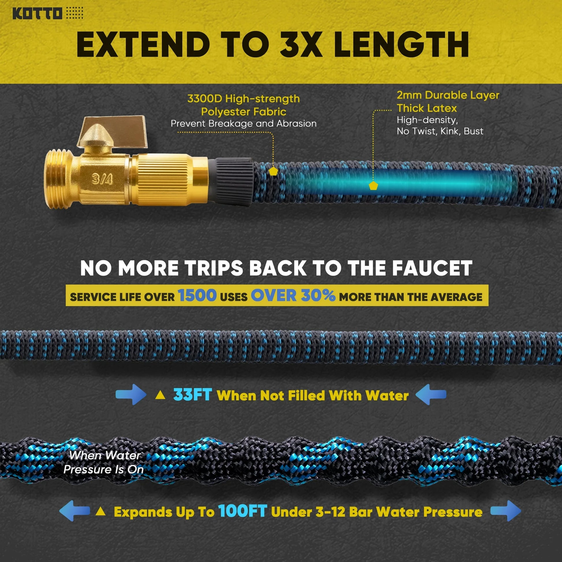 Expandable Garden Hose for outside with 10 Spray Nozzles, Hose Holder, Blue, 25 Ft