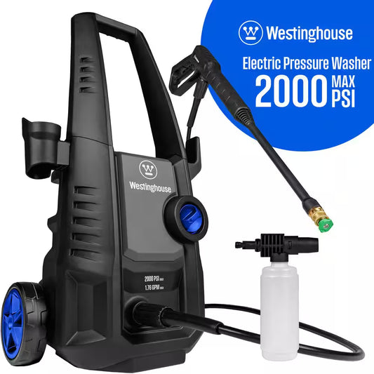 2000 Max PSI 1.76 Max GPM Cold Water Electric Powered Pressure Washer W/Anti-Tipping Technology and 2-Quick Connect Tips