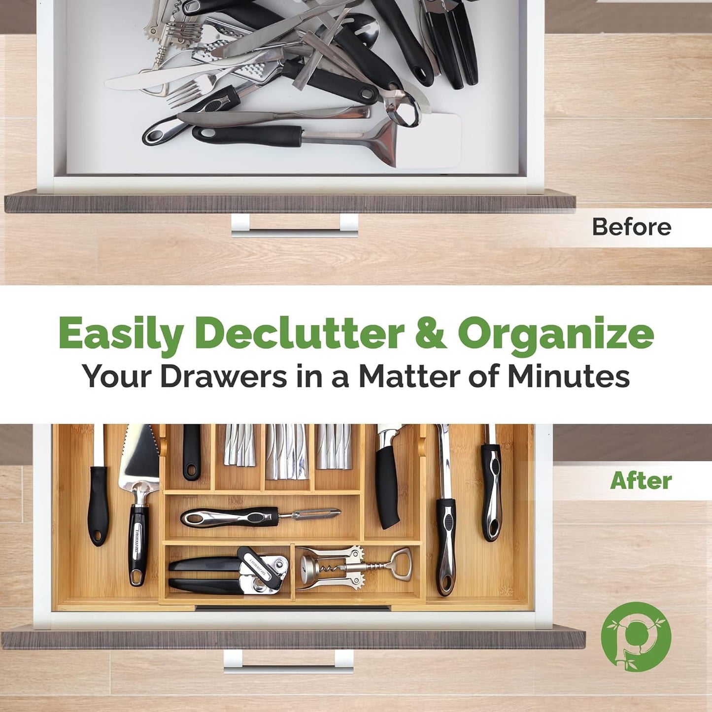 Expandable Silverware Drawer Organizer – 10 Compartments, Up to 22” Wide