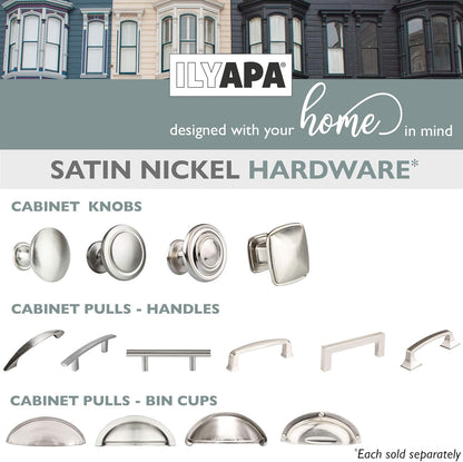 Satin Nickel Kitchen Cabinet Knobs - 1 1/4 Inch round Drawer Handles - 10 Pack of Kitchen Cabinet Hardware