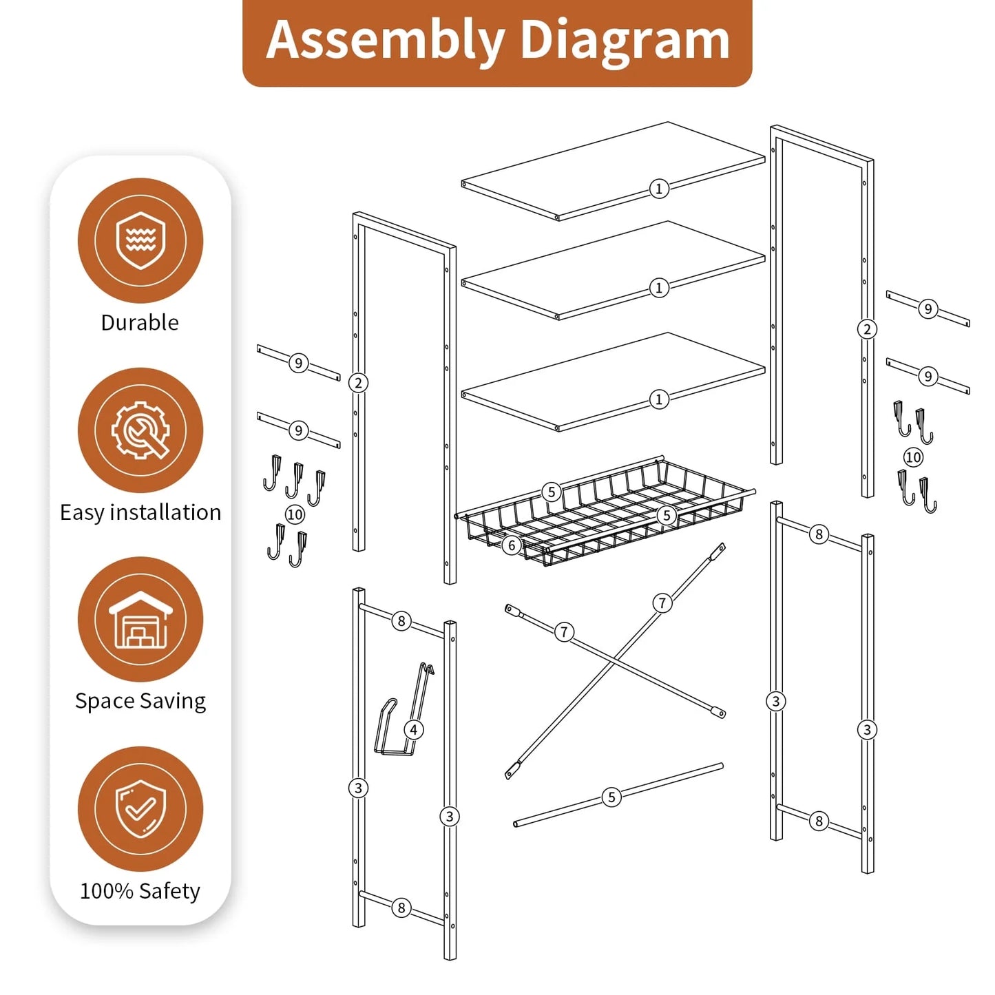 Rustic Brown 4-Tier Over-the-Toilet Storage Rack – Adjustable Shelves, 9 Hooks & Toilet Paper Holder