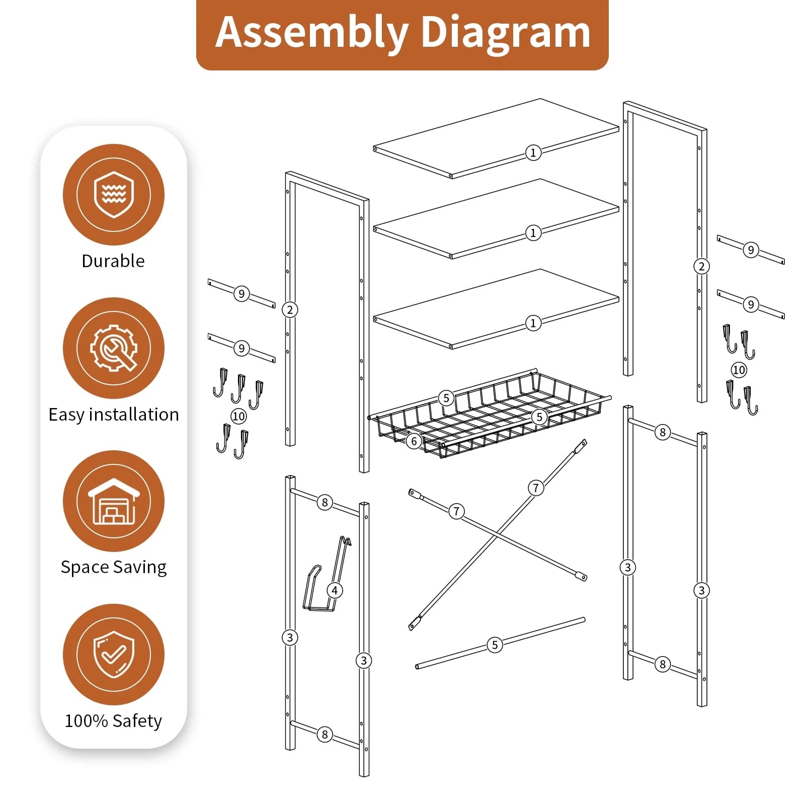 Rustic Brown 4-Tier Over-the-Toilet Storage Rack – Adjustable Shelves, 9 Hooks & Toilet Paper Holder