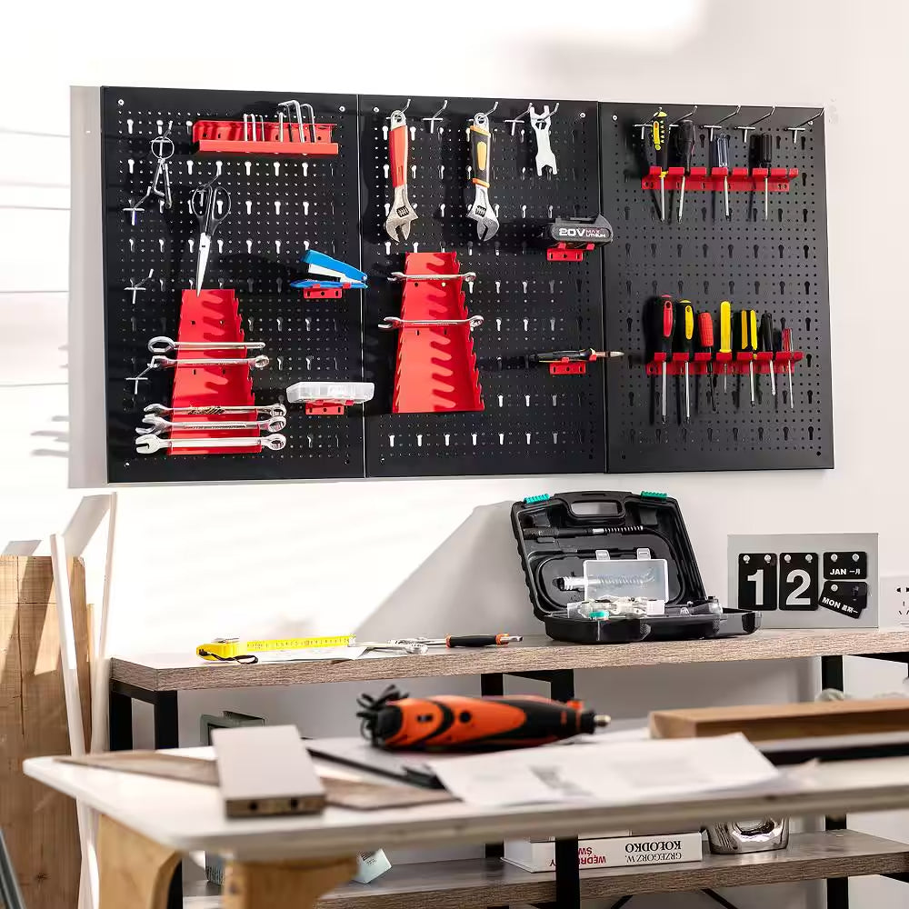 Garage Wall Pegboard Organizer 24"x48" – 3 Metal Boards + 25 Tool Storage Accessories for DIY & Workshop