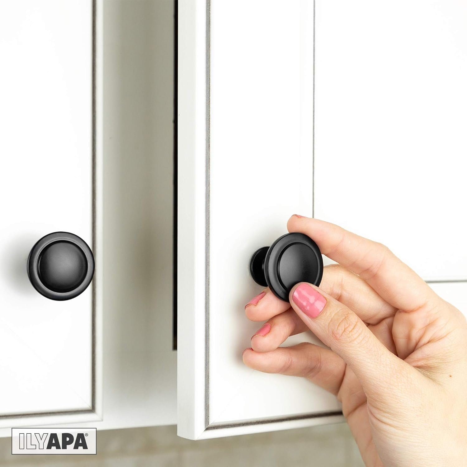 Flat Black Cabinet Knobs – 1.25" Round Drawer Handles (10 Pack)