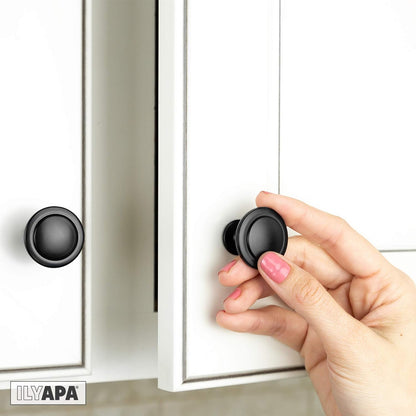 Flat Black Cabinet Knobs – 1.25" Round Drawer Handles (10 Pack)