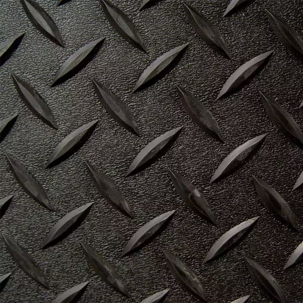 Textured Slip Resistant Diamond Plate 5 Ft. X 9 Ft. Black Garage Flooring Roll Vinyl Golf Cart Mat, 23 Sizes Available