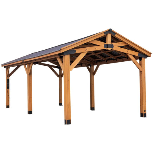 Norwood 24' X 12' Cedar Wood Outdoor Gazebo with Hardtop Steel Roof & Powerport