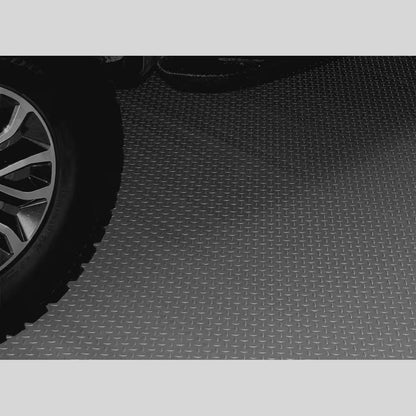 Slip-Resistant Diamond Plate Garage Floor Mat 5’ x 7.5’ – Charcoal Vinyl (23 Size Options)