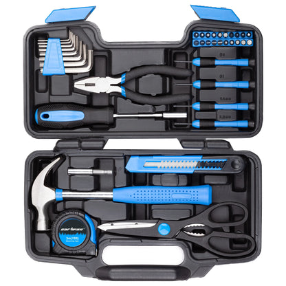 Blue 39-Piece DIY Tool Kit – Hand Tools Organized in Storage Case
