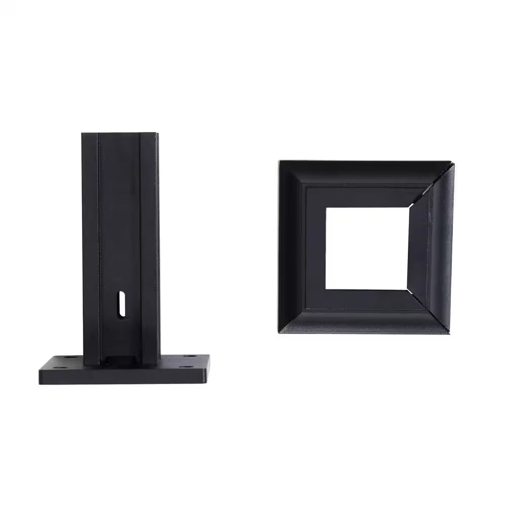 2 In. X 2 In. Black Metal Flange Mount Kit for Privacy Screen Post