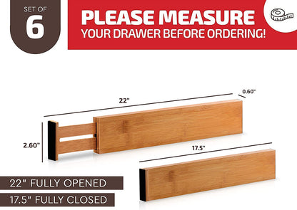 6 Bamboo Drawer Organizers – Expandable Divider Set for Kitchen