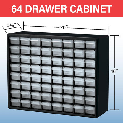 64-Drawer Plastic Drawer Storage Cabinet for Garage Organization, Bead Organizer, Building Bricks Storage, Teacher Toolbox, Makeup Organizer, 20-Inch W X 6-Inch D X 16-Inch H, 10764 Black