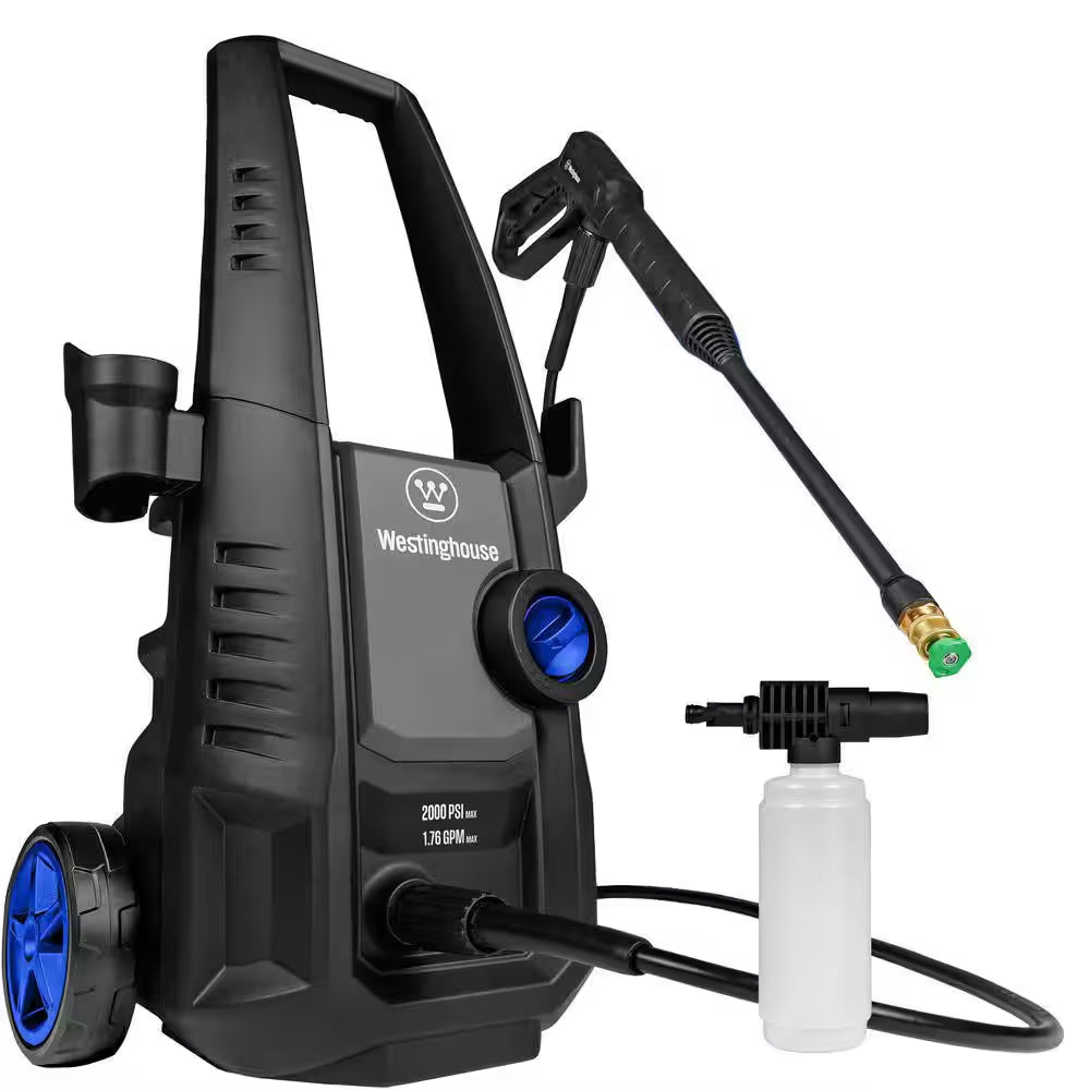 2000 Max PSI 1.76 Max GPM Cold Water Electric Powered Pressure Washer W/Anti-Tipping Technology and 2-Quick Connect Tips