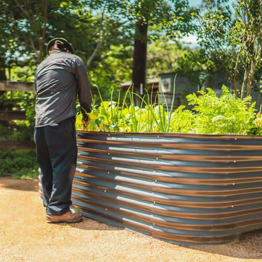 32 In. Extra-Tall 10-in-1 Modular Gray Metal Raised Garden Bed Kit – Modern Outdoor Gardening Solution