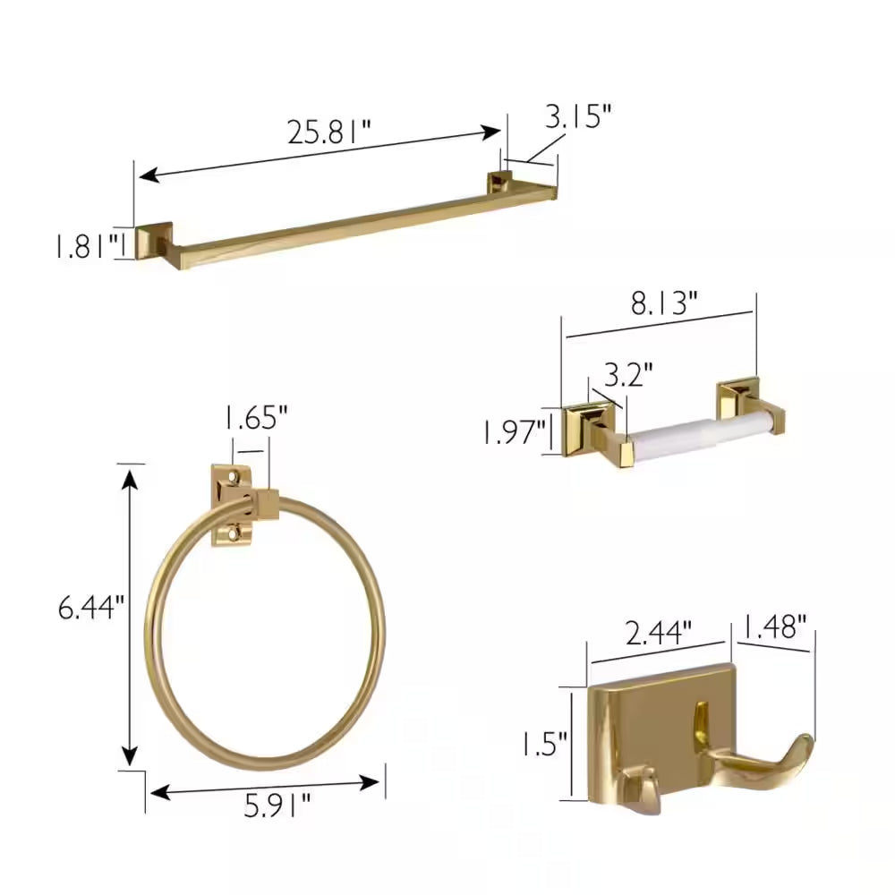 Polished Brass 4-Piece Millbridge Bathroom Accessory Set – Complete Hardware Kit