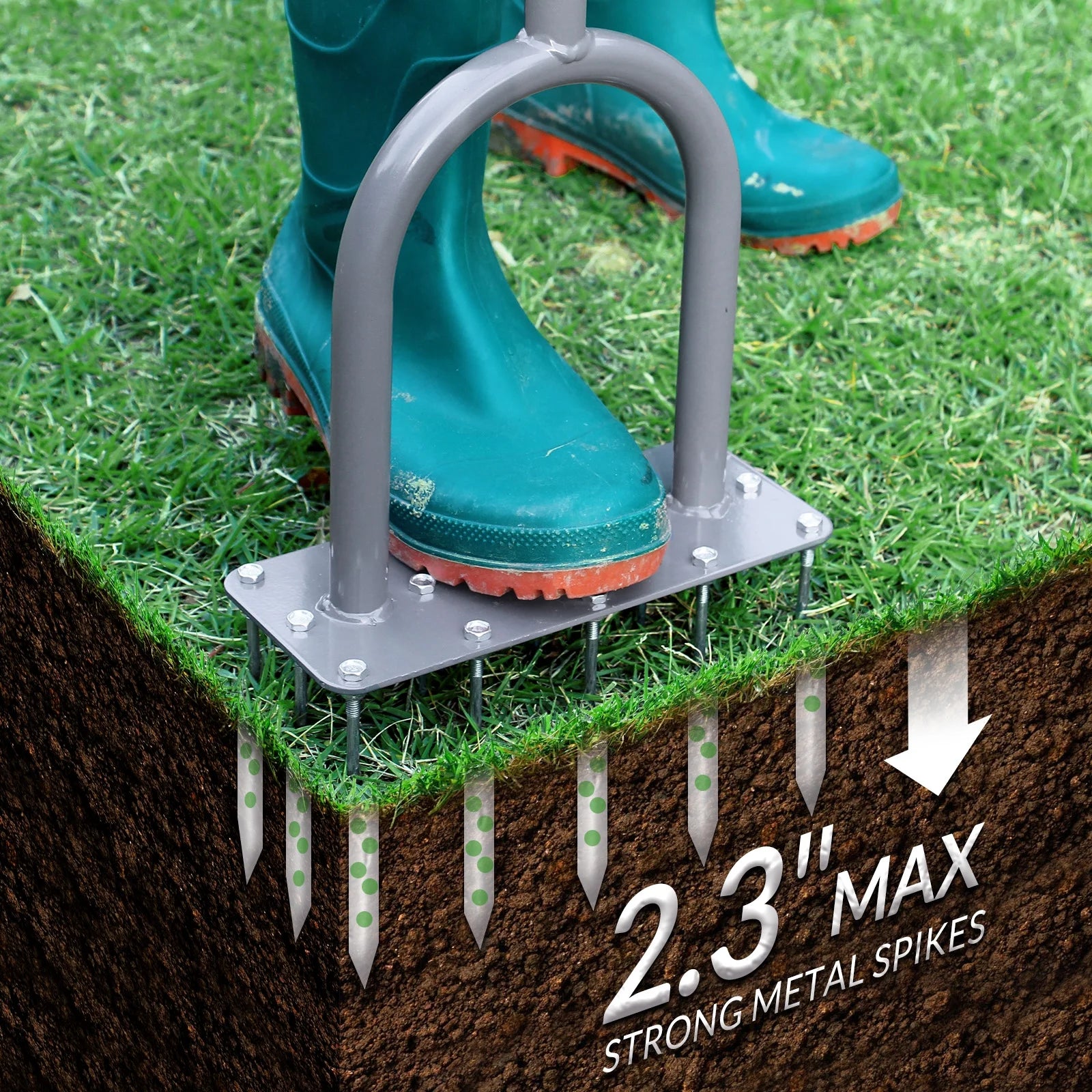 Lawn Spike Aerator with 15 Iron Spikes for Garden