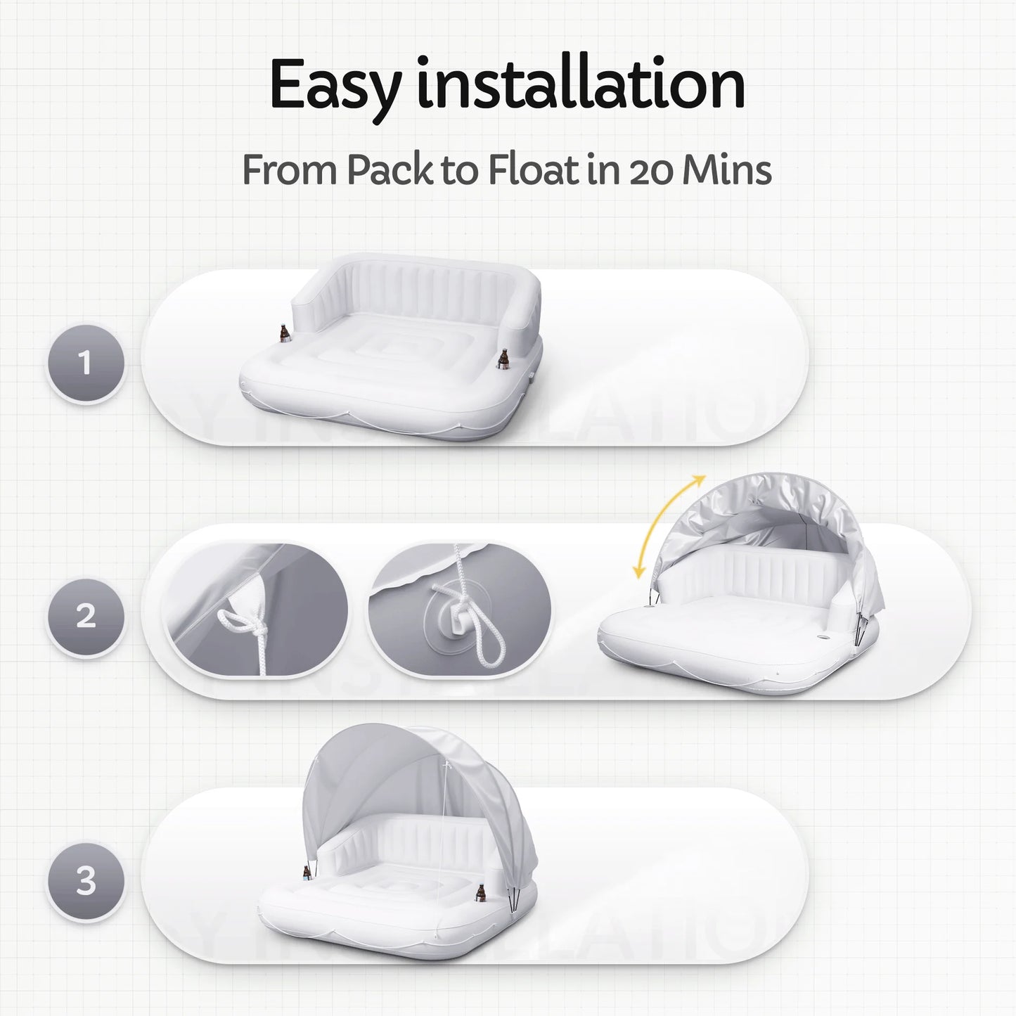 Inflatable Tanning Pool Float 70" – 2 Person with Canopy & Drink Holders