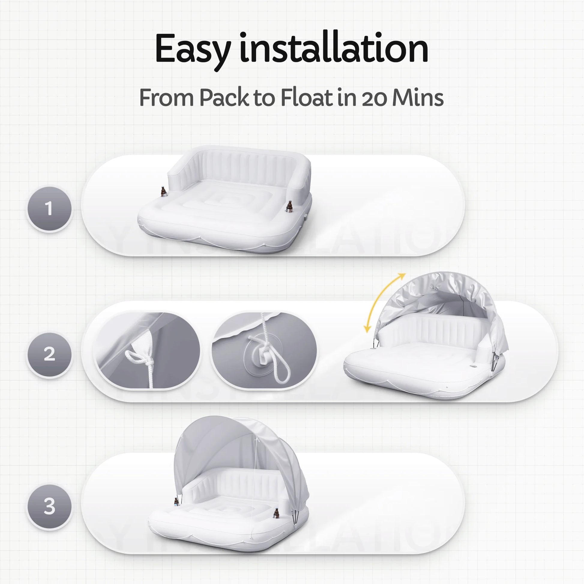 Inflatable Tanning Pool Float 70" – 2 Person with Canopy & Drink Holders