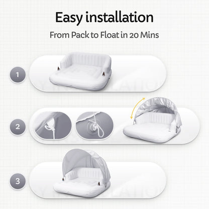 Inflatable Tanning Pool Float 70" – 2 Person with Canopy & Drink Holders