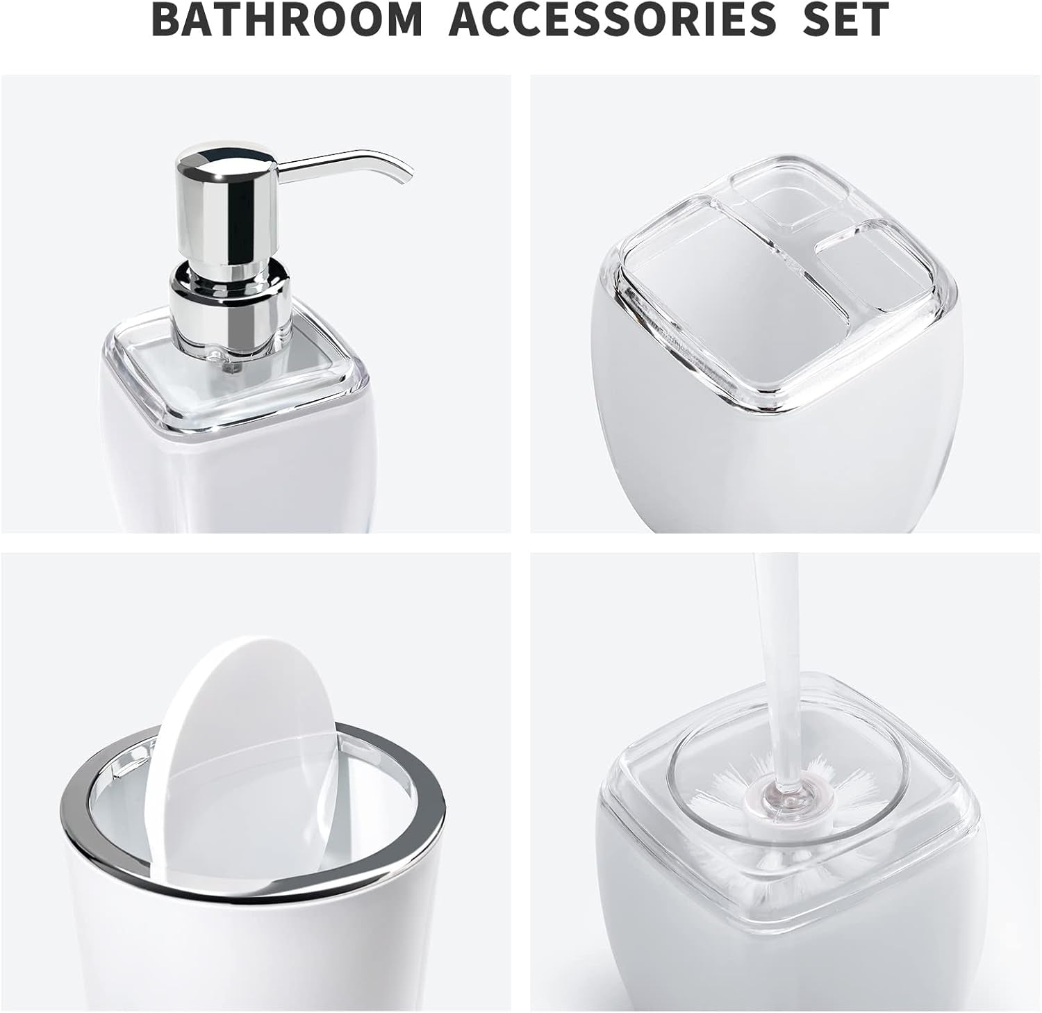 6 Pack White Acrylic Bathroom Accessories Set, Premium Acrylic Bathroom Set, White Toothbrush Holder Set