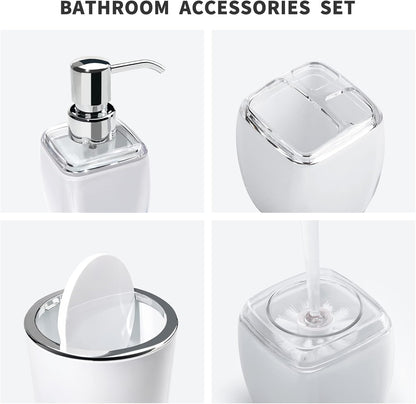 6 Pack White Acrylic Bathroom Accessories Set, Premium Acrylic Bathroom Set, White Toothbrush Holder Set