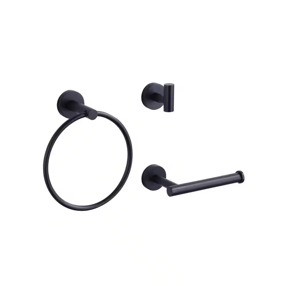 Modern 3-Piece Bathroom Hardware Set in Matte Black – Complete Bath Accessories Kit